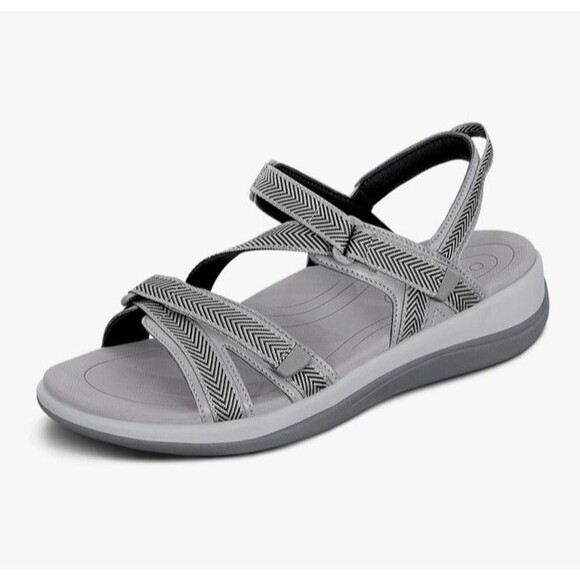 Orthofeet Lake Sandals 8.5W Gray Flat Strappy Orthopedic Comfort Adjustable - Picture 2 of 12